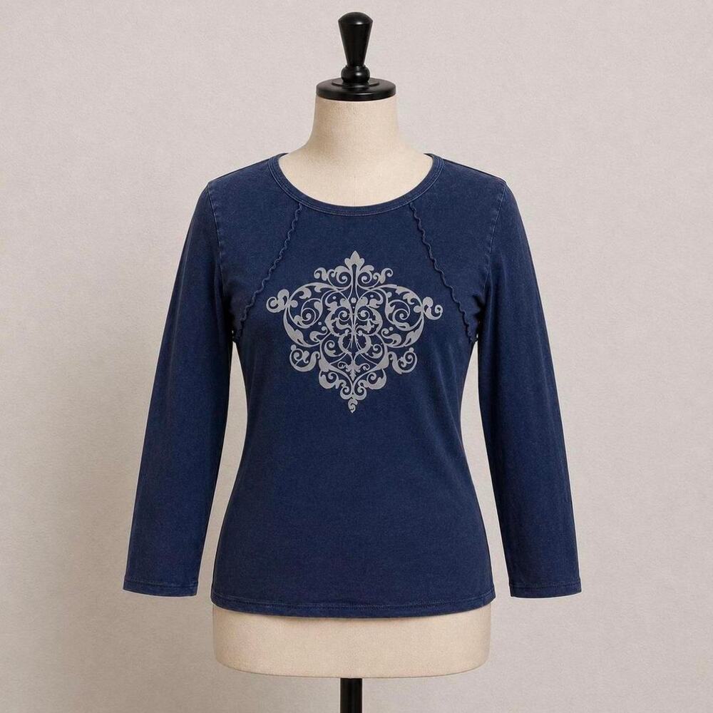 vintage one world navy graphic long sleeve top size L